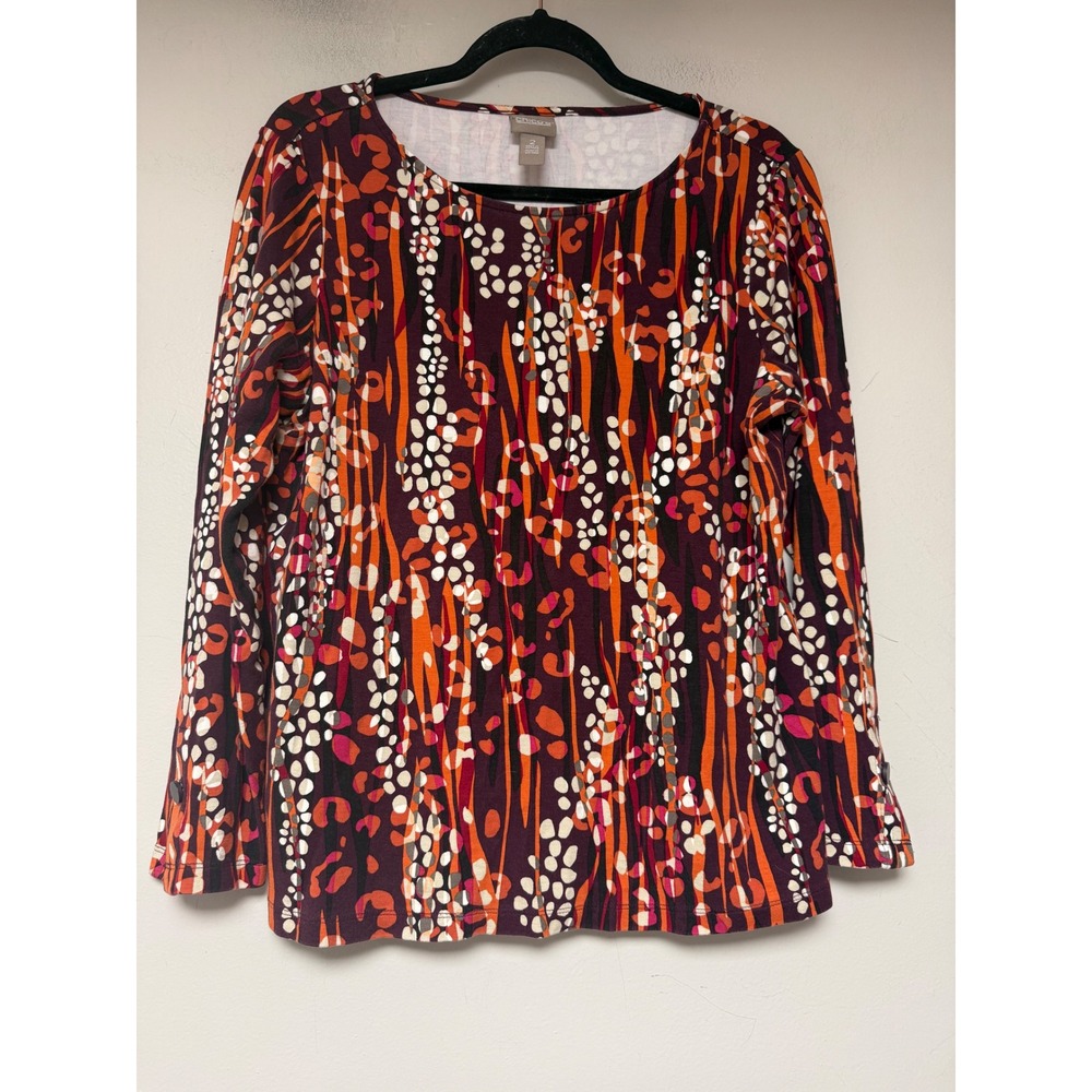Chico's Abstract Animal Print Top Womens 2 Purple Orange Excellent Long Sleeve